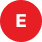 A blurry, red circular icon with a prominent white letter "E" in the center.