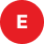 A blurry, red circular icon with a prominent white letter "E" in the center.