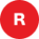 A blurry red circle with a bold white letter "R" in the center, appearing slightly out of focus.